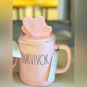 NEW Rae Dunn Pink Breast Cancer Awareness Survivor Mug With Topper Pink 🎀
